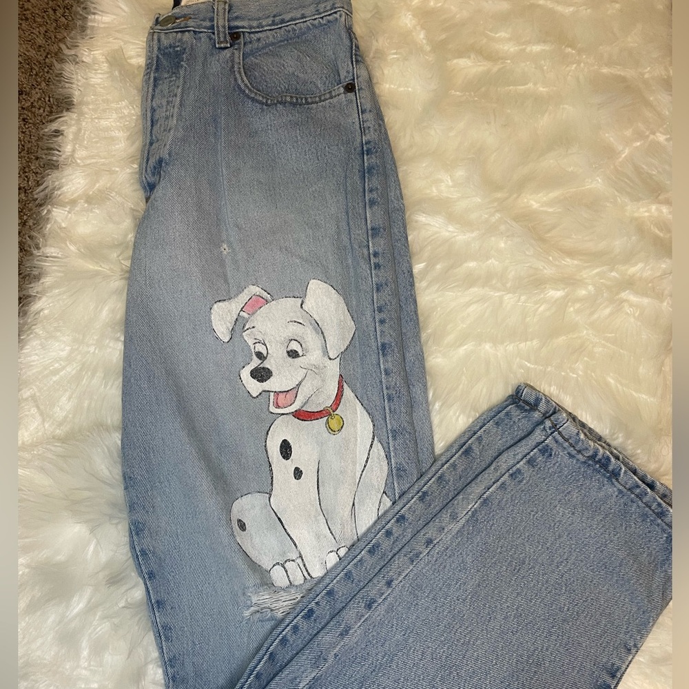 GAP Women's High Rise Jeans - Light Blue with Dalmatian Design